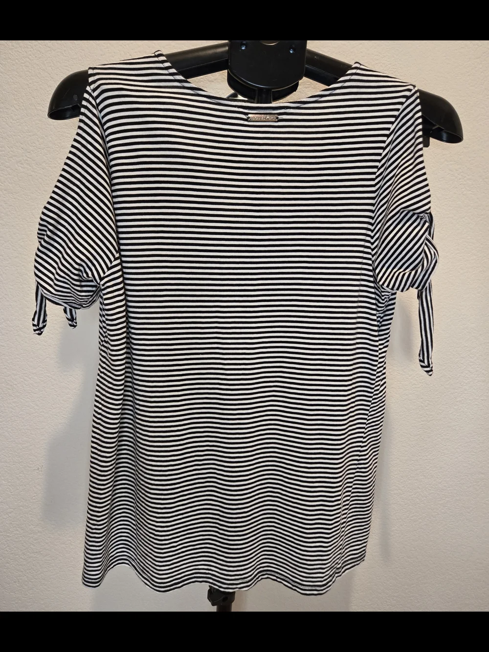 Michael Kors Black & White Striped V-Neck Top